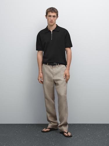 Zara Cotton knit quarter-zip polo shirt - Black
