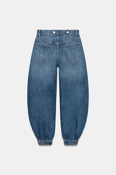 TRF MID-WAIST BALLOON JEANS WITH TAB - Blue by Zara - Image 8