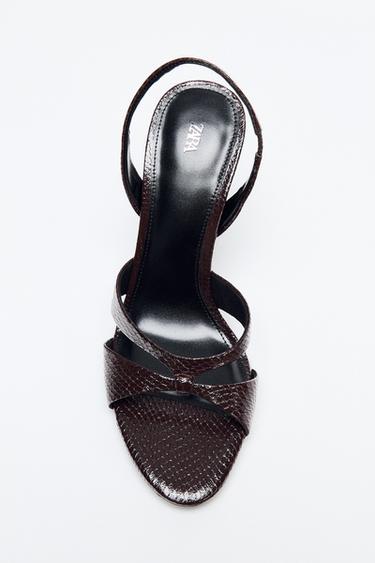 EMBOSSED HEEL SANDALS - Chocolate Brown by Zara