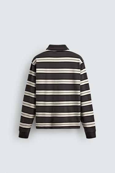 POLO REGULAR FIT À RAYURES - Écru / Marron de Zara - Image 7