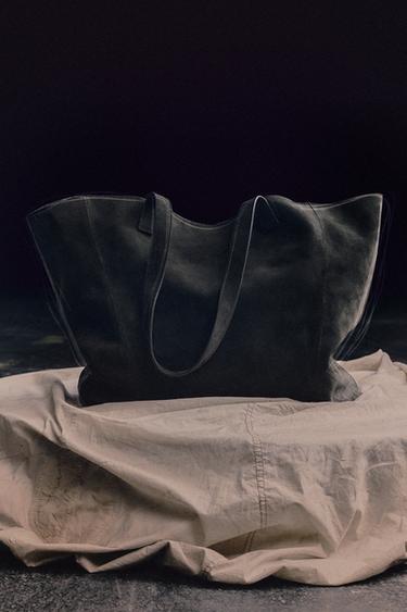 BOLSO SHOPPER PIEL - Verde Caqui de Zara