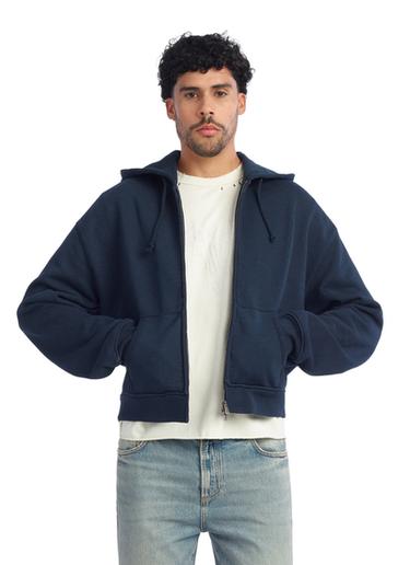 CROPPED FIT ZIP-UP HOODIE - Navy blue by Zara