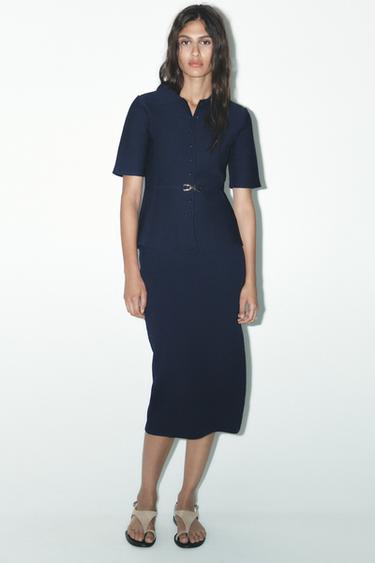 PLAIN KNIT BELTED JACKET - Ink blue by Zara - Image 0