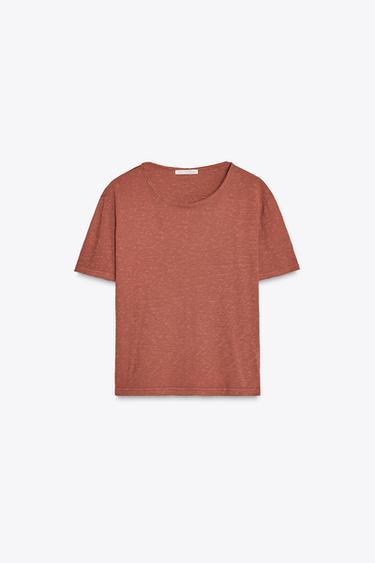 SLUB KNIT COTTON T-SHIRT - Brick by Zara