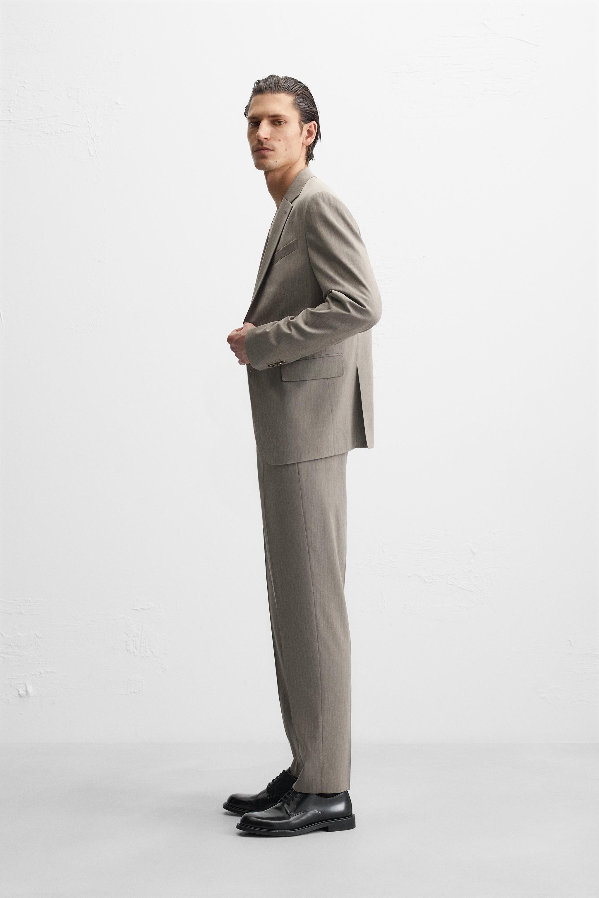 ヘリンボーン柄スーツブレザー - ブラウン/モール | ZARA Japan