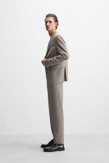 HERRINGBONE SUIT BLAZER - Brown / Taupe by Zara - Image 3