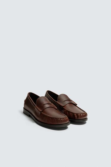 LEATHER MOCCASIN WITH MASK DETAIL - Brown by Zara