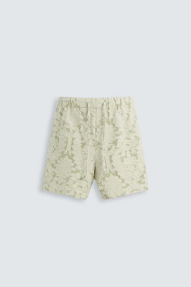 Zara GEOMETRIC JACQUARD SHORTS - Khaki