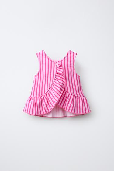 T-SHIRT À RAYURES AVEC PÉPLUM ET BIAIS EN CONTRASTE - Fuchsia de Zara - Image 1