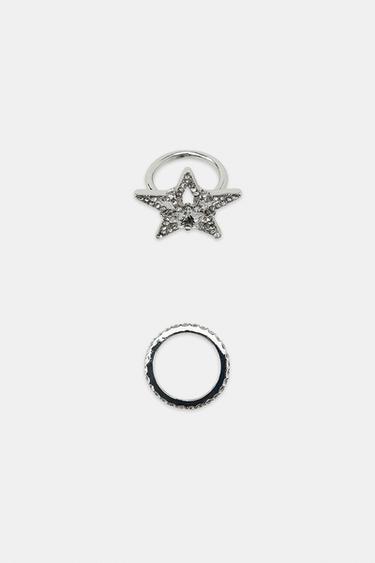 Zara PACK OF 2 SPARKLY STAR RINGS - Silver