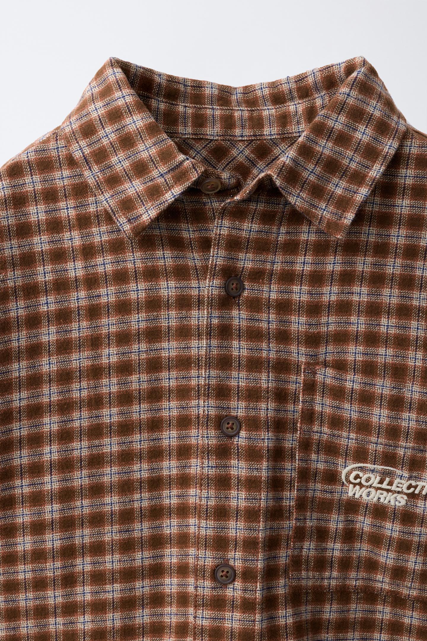 Детская рубашка Zara Plaid with Embroidered Text Pocket, цвет: Коричневый — фото 4