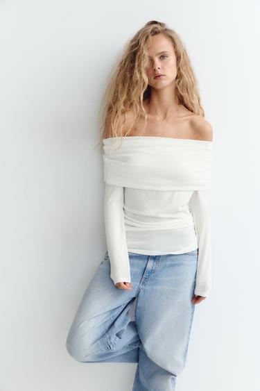 TOP SOFT DRAPÉ ÉPAULES DÉNUDÉES - Blanc cassé de Zara - Image 1