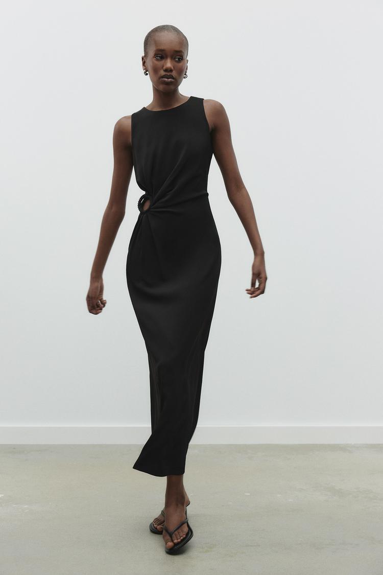 Midi Dress Zara Zara Vestido Midi Negro ZW COLLECTION PLEATED MIDI