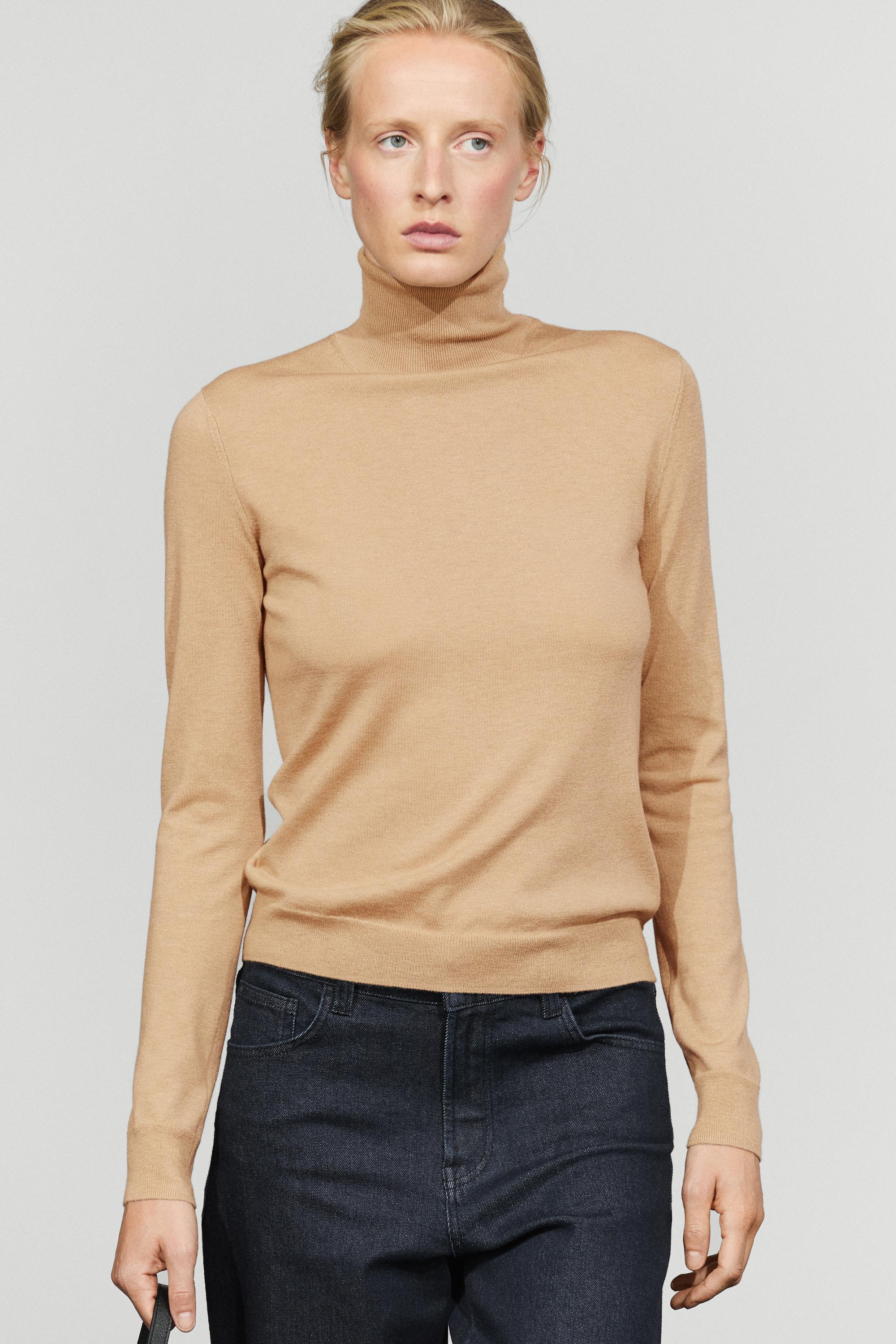 Wool-blend turtleneck knit sweater — Dark mink
