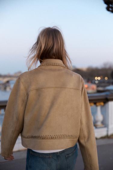 FAUX SUEDE JACKET WITH BRAIDED DETAILS - camel by Zara - Image 2