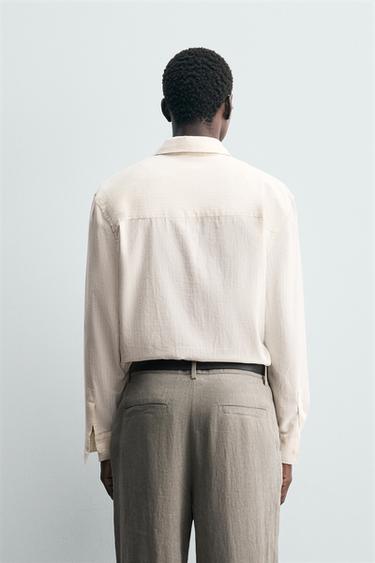 CHEMISE COTON - VISCOSE À RAYURES - Beige de Zara - Image 2