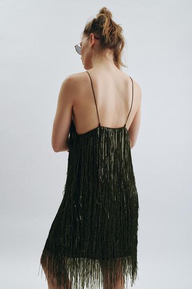 ZW COLLECTION SEQUINNED FRINGED DRESS - Green by Zara - Image 2