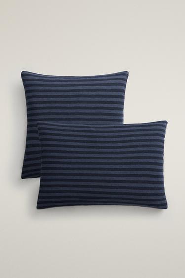 TAIE D’OREILLER JERSEY DE COTON RAYURES - Bleu de Zara - Image 0