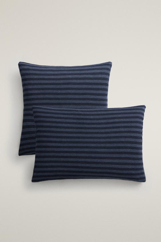 STRIPED COTTON JERSEY PILLOWCASE - Blue by Zara - Image 0