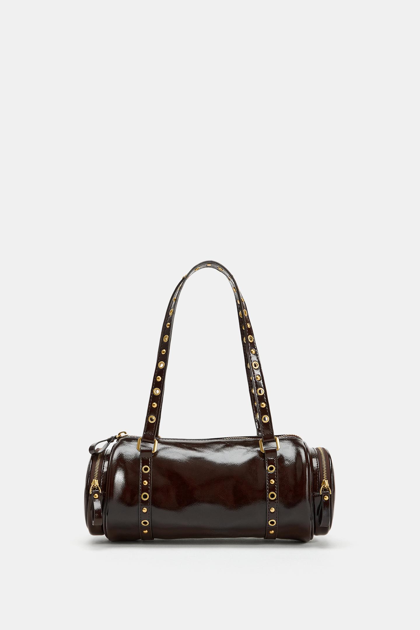 Женская сумка Zara Studded Bowling, цвет: Бордовый красный — фото 3