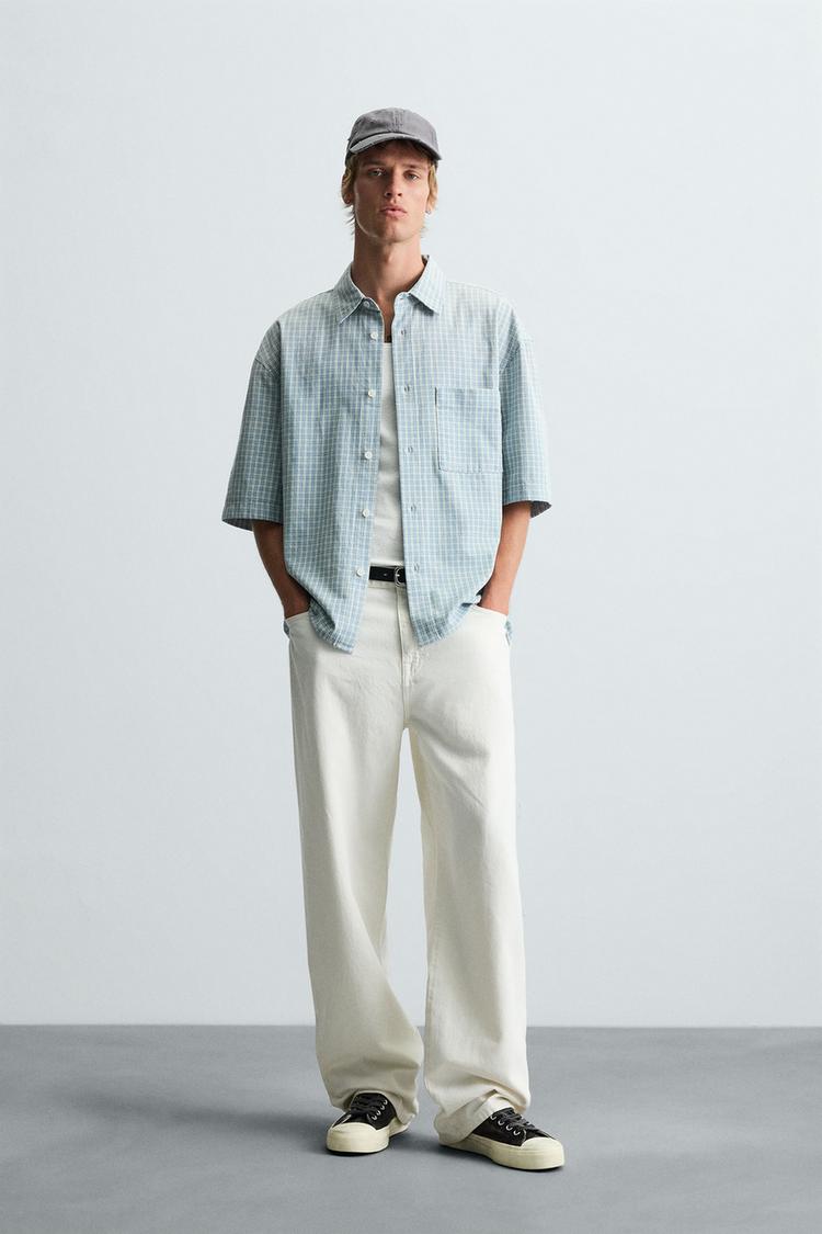 RELAXED FIT PLAID SHIRT Blue White ZARA United States