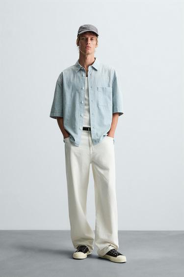 RELAXED FIT CHECK SHIRT - Blue/White by Zara