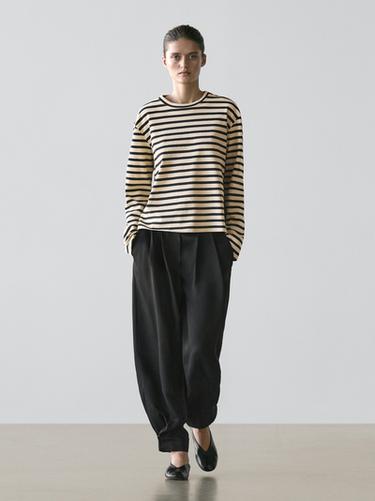 Zara Oversize striped cotton blend T-shirt - Yellow - Image 0