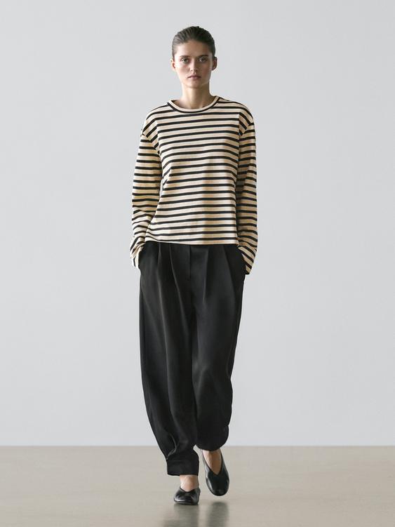 Oversize striped cotton blend T-shirt