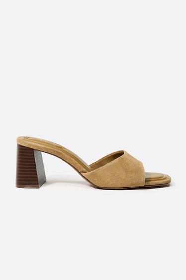 Zara SUEDE HEELED SANDALS - Sandy Brown