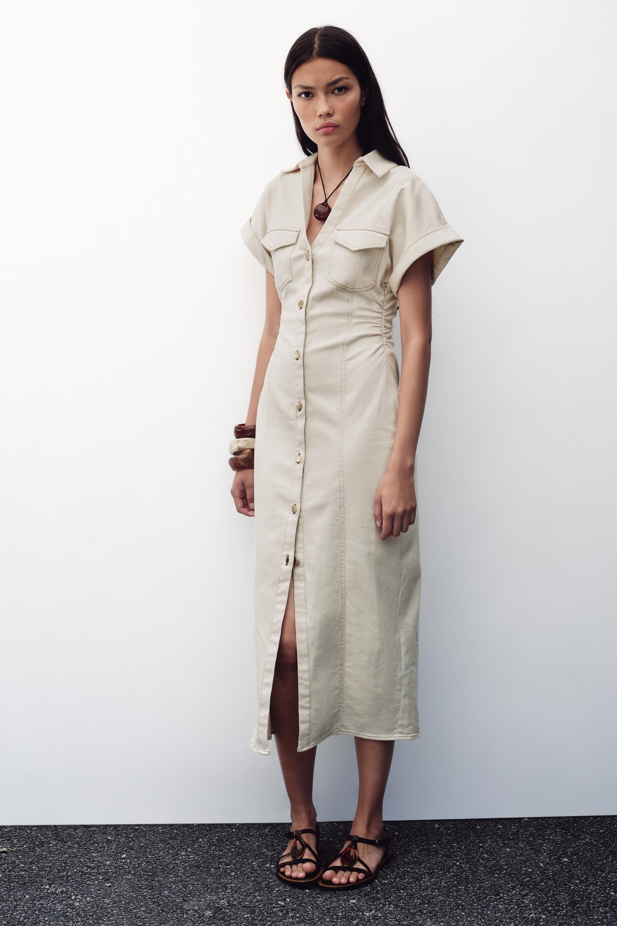 RUCHED WAIST MIDI DRESS