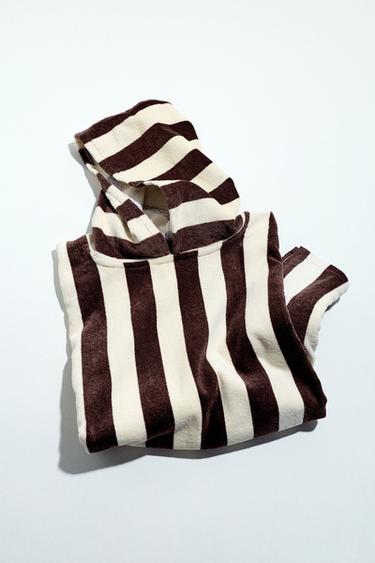 Zara STRIPED TOWEL PONCHO - Brown
