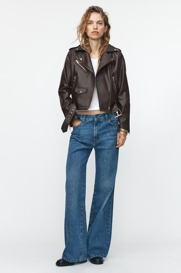 CAZADORA BIKER EFECTO PIEL - Marrón de Zara - Imagen 0