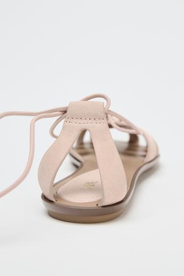SANDALES STYLE PLAGE NOUÉES EN CROÛTE DE CUIR - Rose de Zara - Image 6