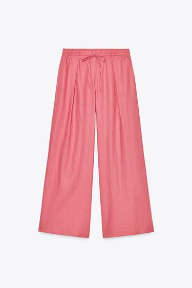 Zara LINEN PALAZZO PANTS - Bubble gum