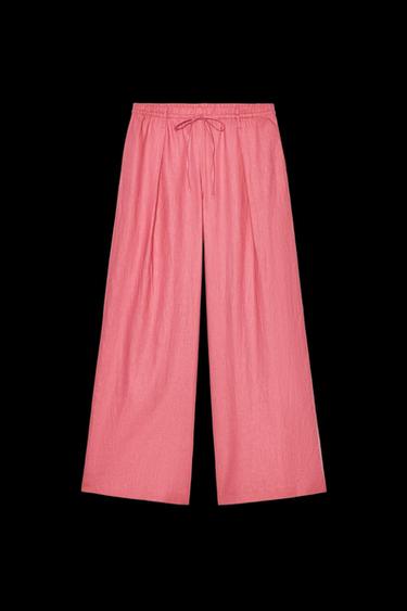 Zara LINEN PALAZZO PANTS - Bubble gum - Image 0