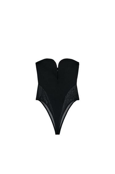 Zara COMBINATION BANDEAU BODYSUIT - Black