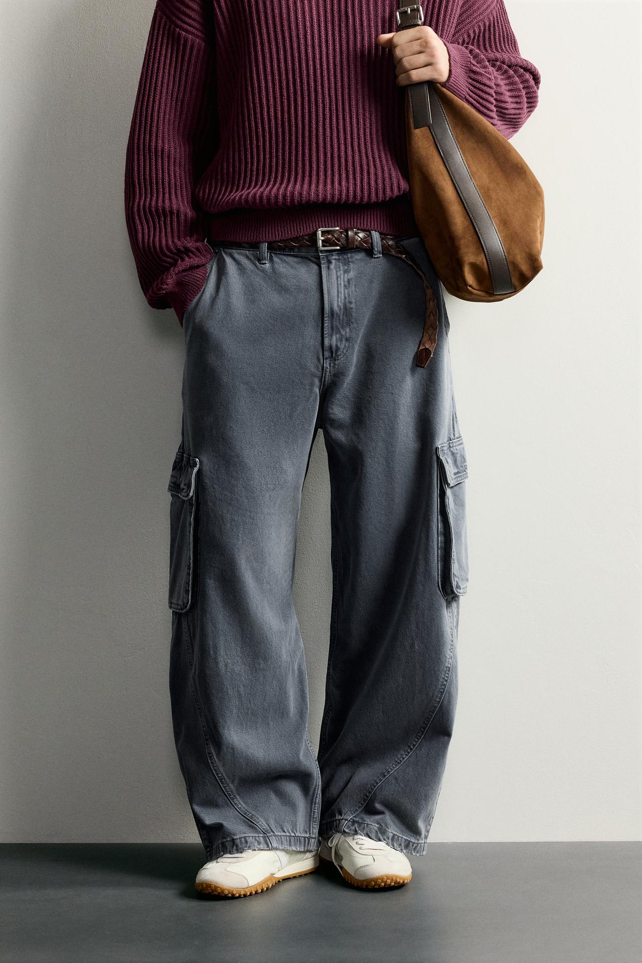 BALLOON-FIT CARGO PANTS WITH SEAM DETAIL — Blue