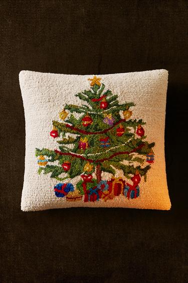 Wool christmas tree throw pillow cover — Ecru 1