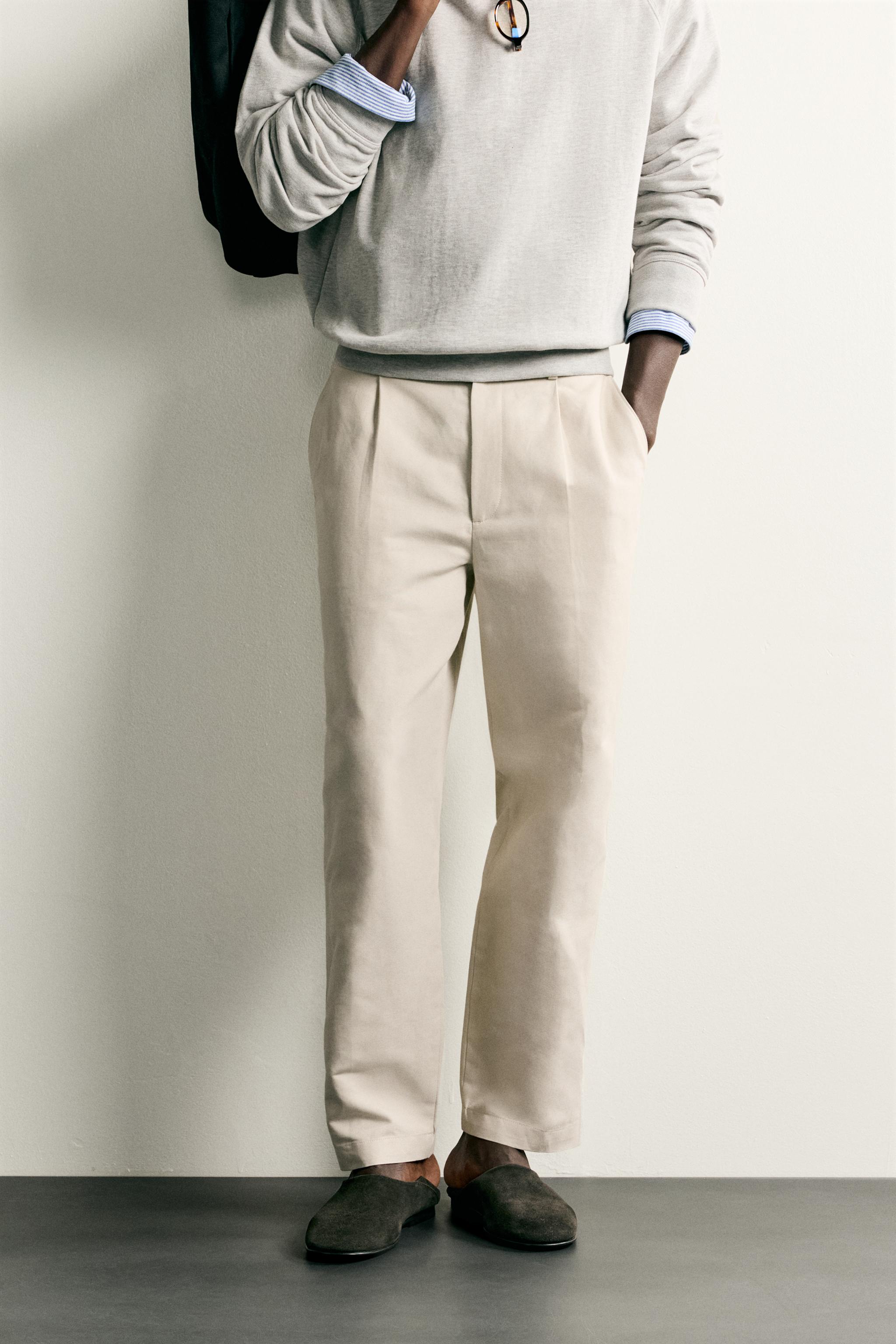 COTTON-LINEN RELAXED FIT PANTS — Ecru