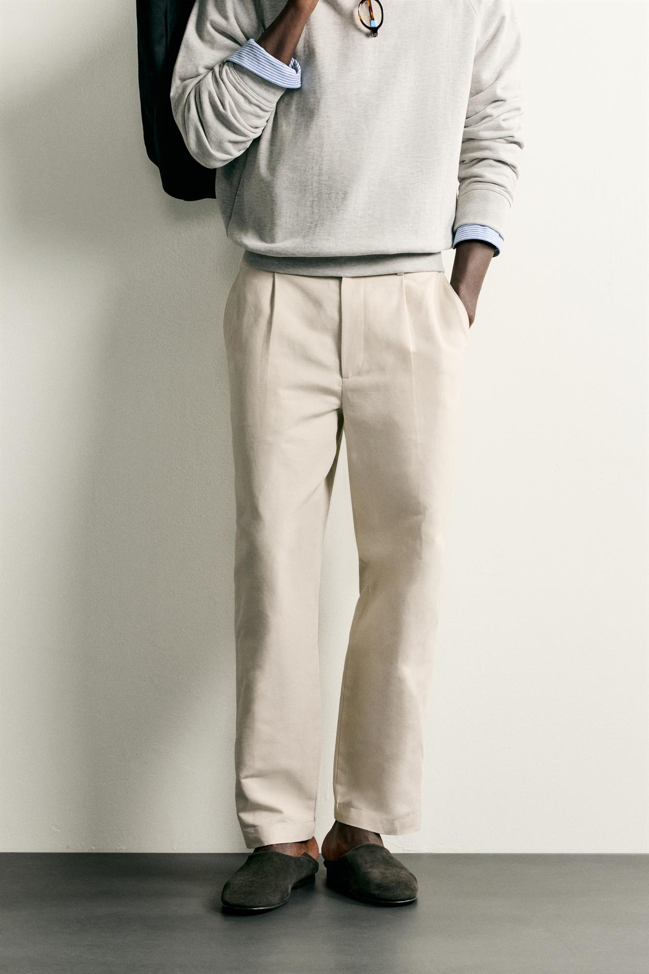 COTTON-LINEN RELAXED FIT PANTS — Ecru