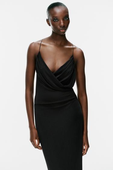 CROSSOVER MIDI STRAP DRESS — Black 2