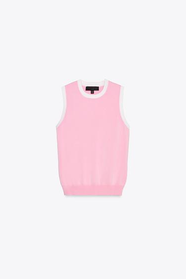 SLEEVELESS KNIT TOP - Pink / White by Zara