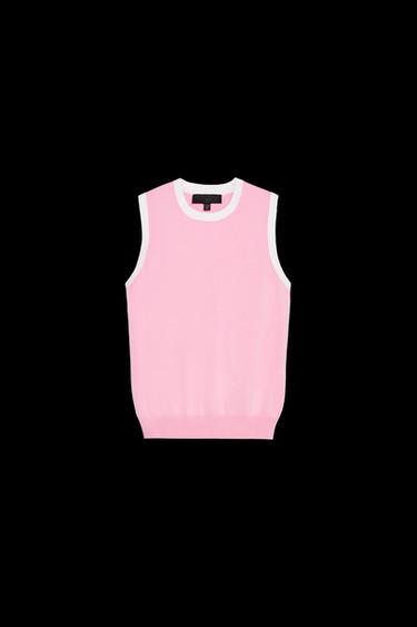 Zara SLEEVELESS KNIT TOP - Pink / White - Image 0
