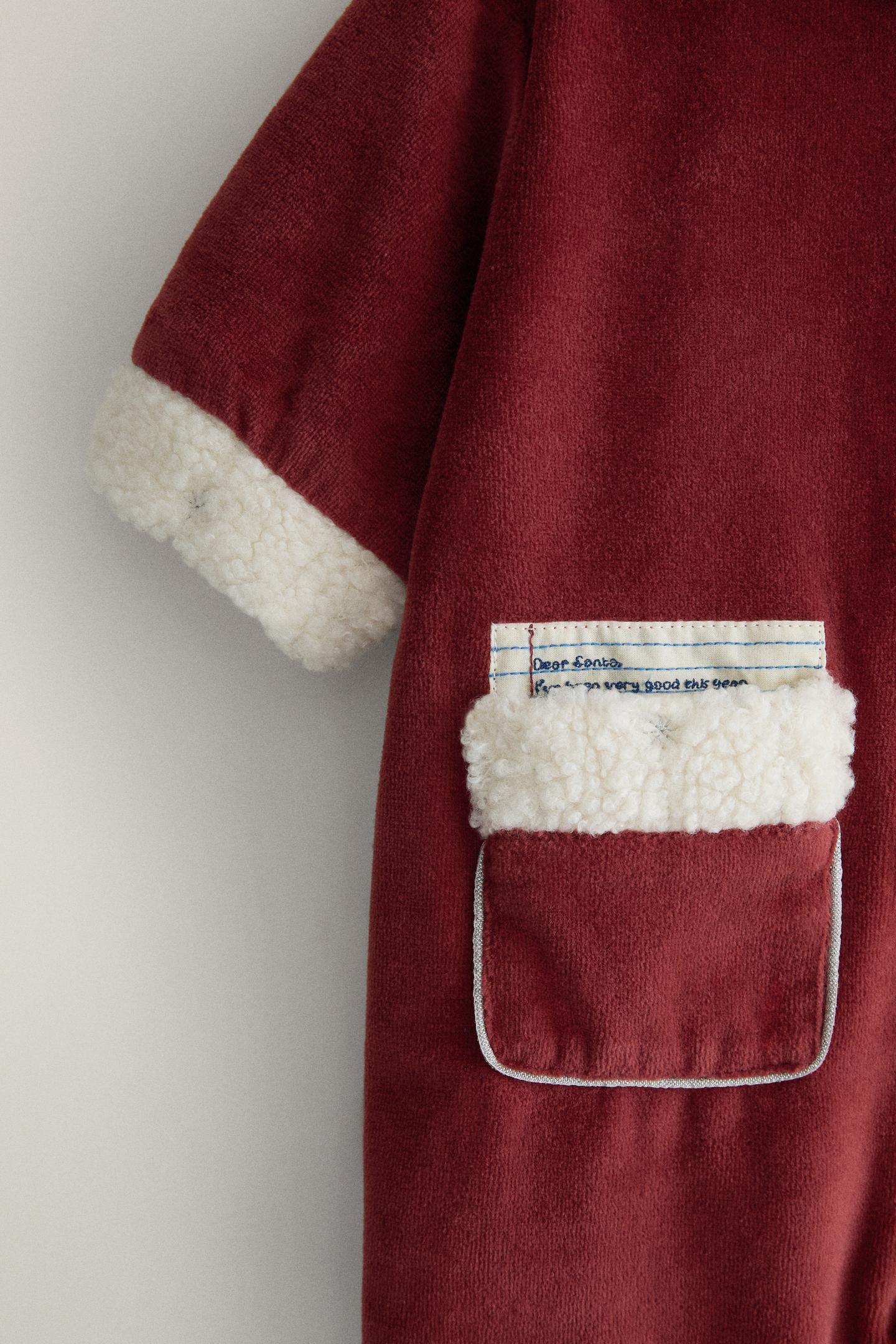 Комбинезон Zara Santa Claus Christmas Footed для малышей, цвет: Красный — фото 3