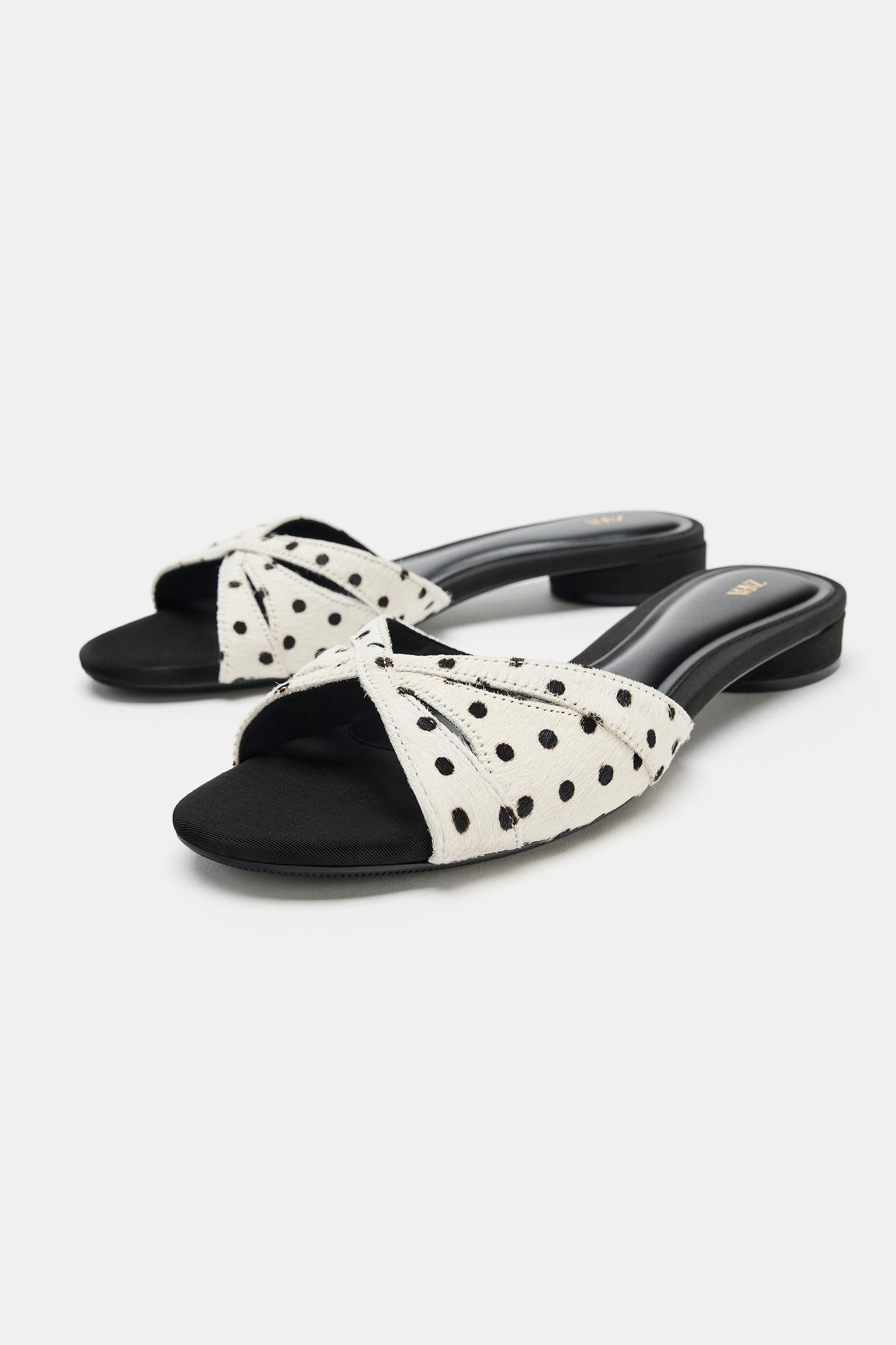 Женские сандалии Zara Printed Leather Flat, цвет: Белый — фото 3