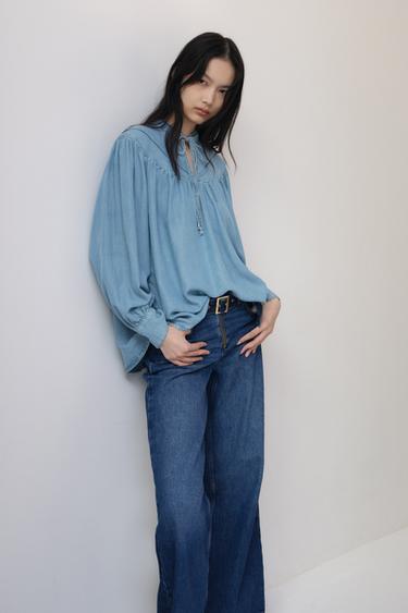 OVERSIZE FLOWING DENIM SHIRT - Mid-blue by Zara