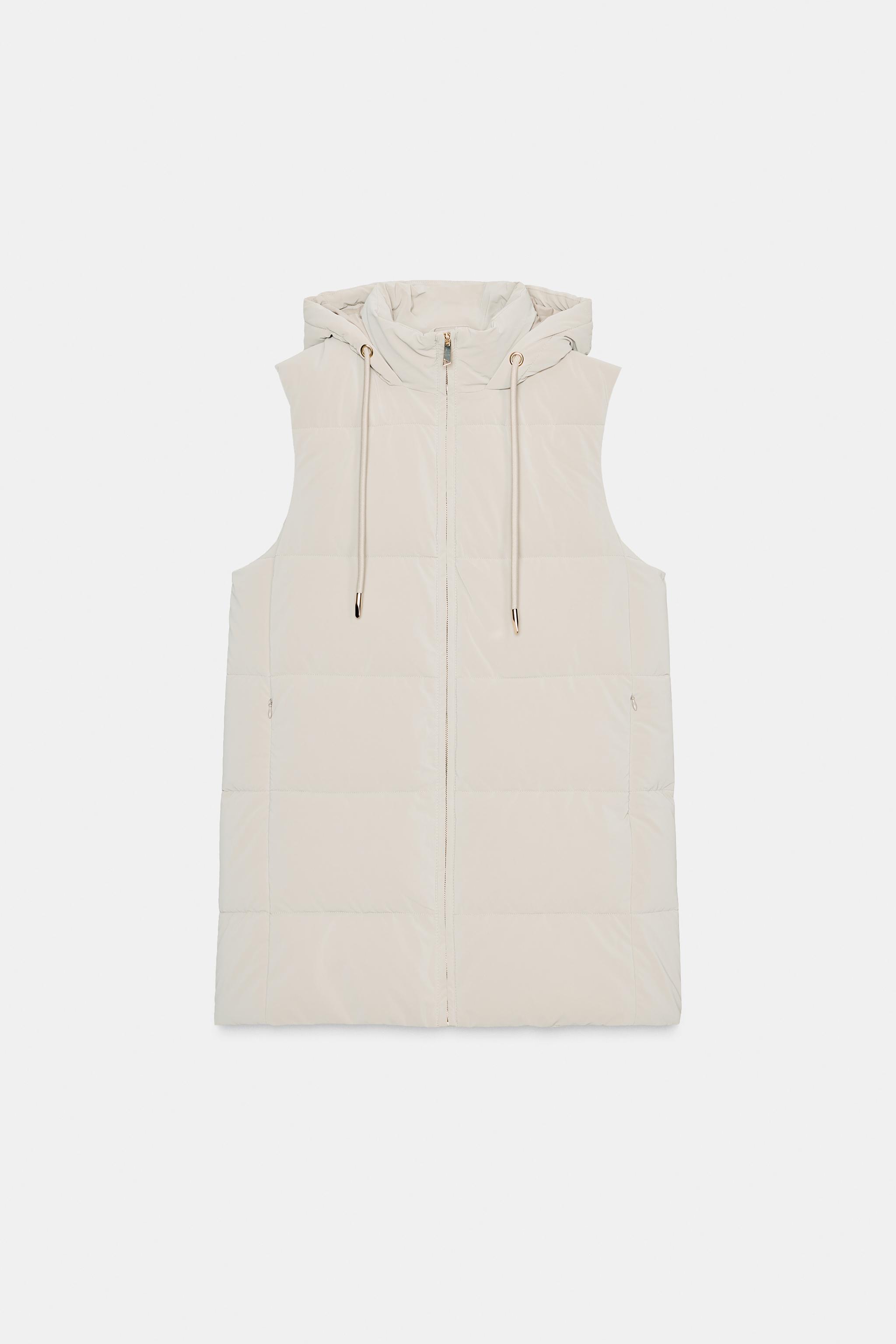 新品♡完売品　ZARA キルティングパフロングベスト フード付きロングキルティングベスト - エクリュ | ZARA Japan