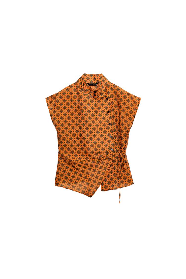 PRINTED WRAP BLOUSE