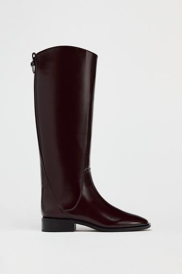 TALL FLAT BOOTS - Burgundy Red by Zara