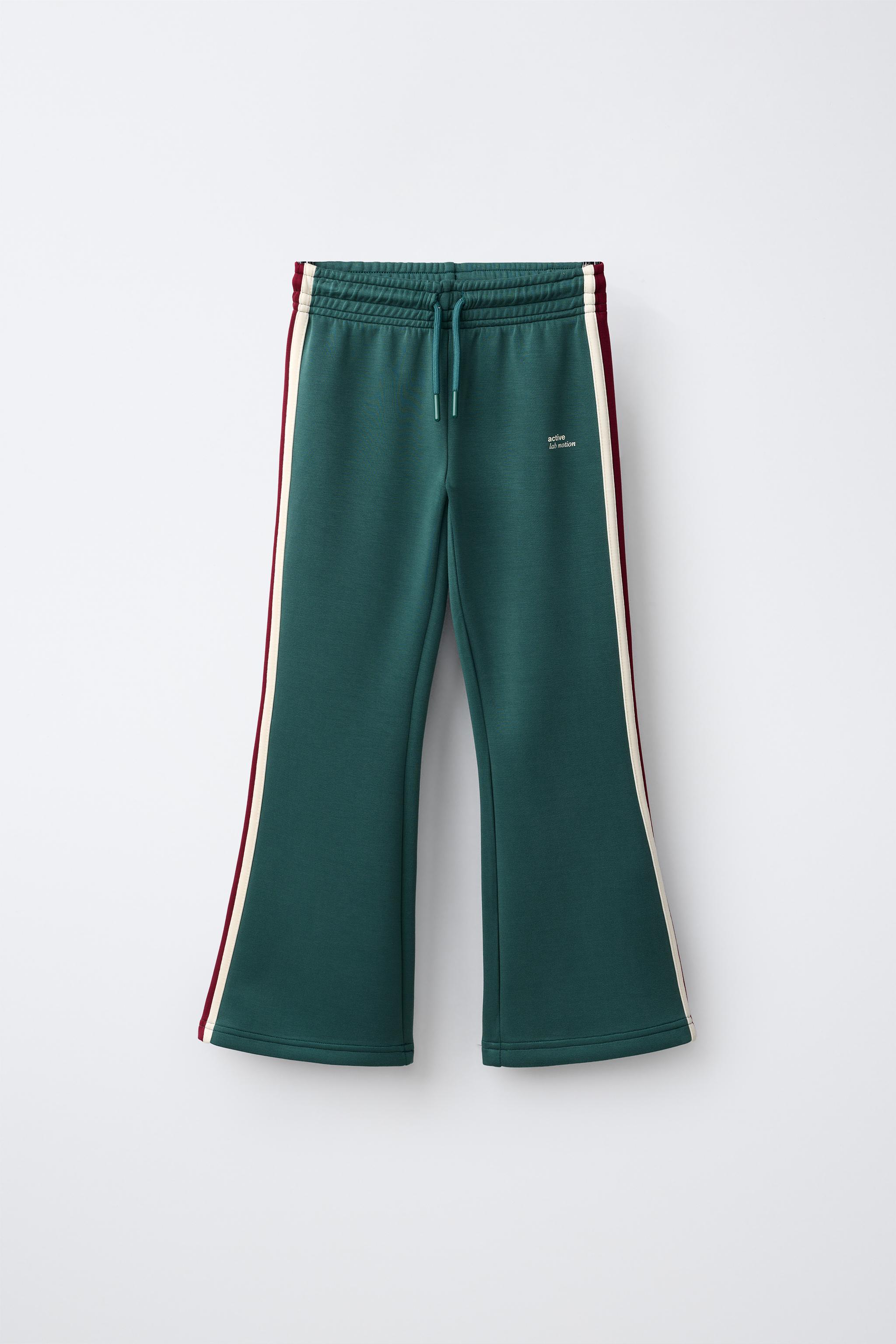 COLOR-BLOCK SPORTY FLARE PANTS — Green / Blue